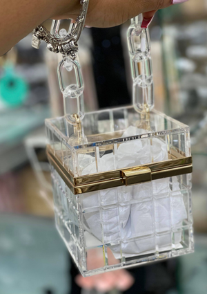 Square Diamond Cut  Clear Box Clutch Bag