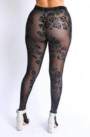 Glittered leopard mesh footed leggings