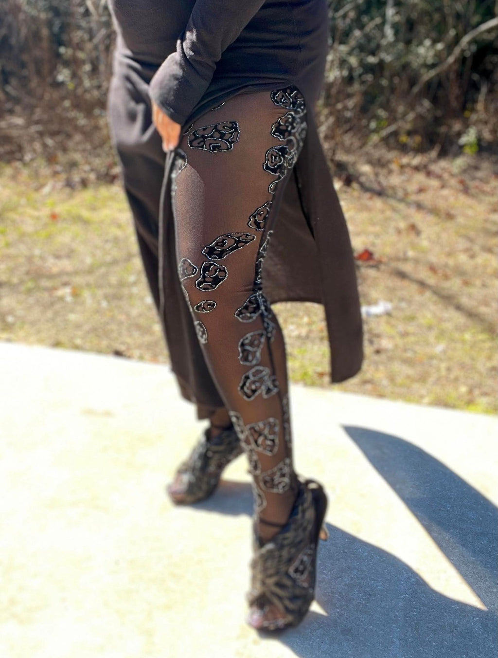 Glittered leopard mesh footed leggings