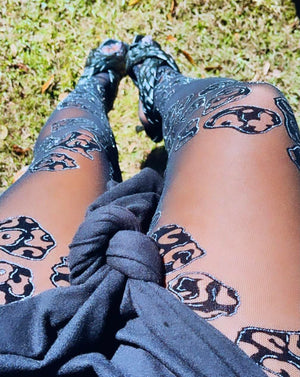 Glittered leopard mesh footed leggings