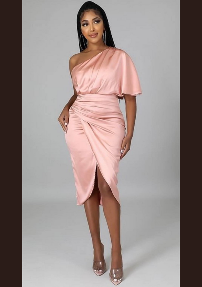 The Closer Off  Shoulder Satin Wrap Dress