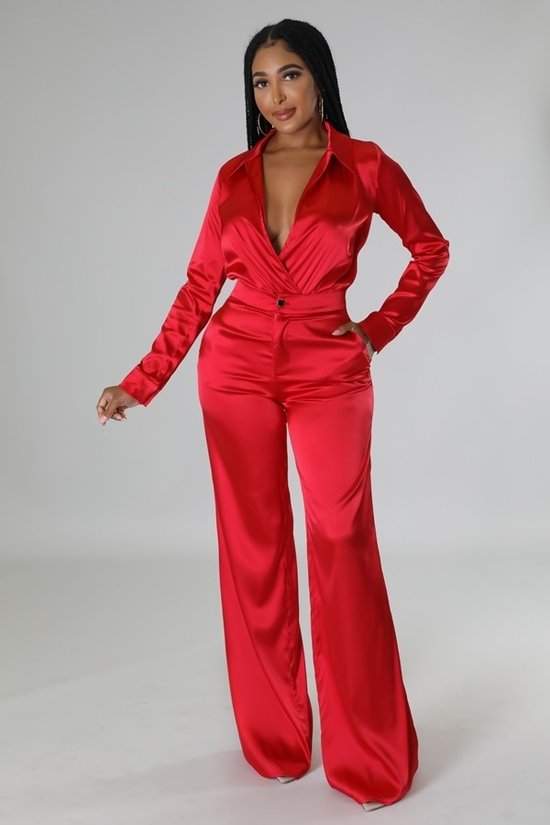 Catherine Red Satin Pant Set